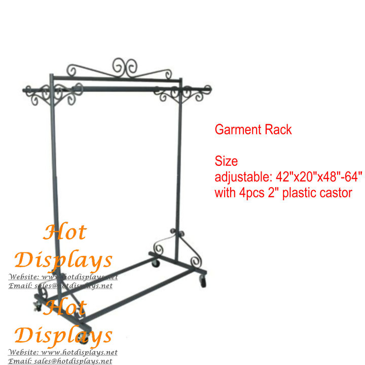 Retro Iron Single Bar Floor Standing Coat Hanger Height Adjustable Garment Rack Clothes Display Rack GR106