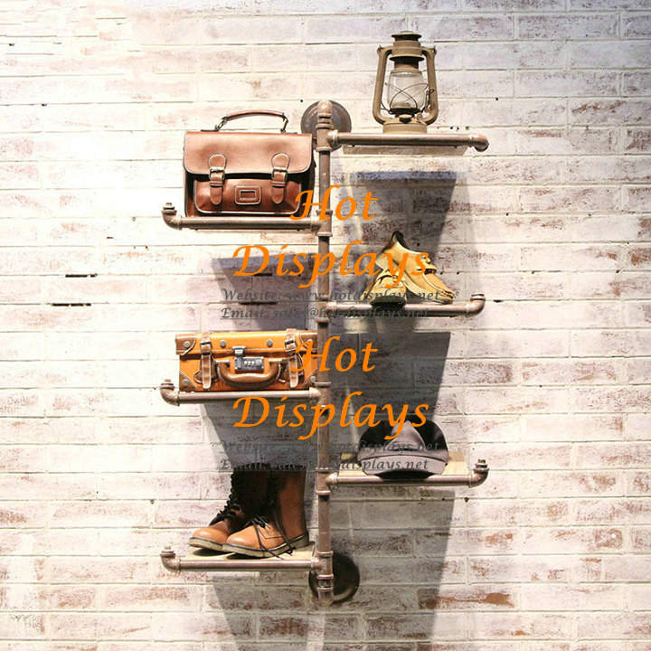 Shabby Chic Wall Mounted Vertical Clothes Rack with Timber Shoes Display Shelves PR107