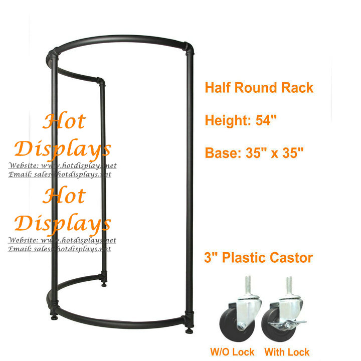 Floor Standing Industrial Waterpipe Powder Coated Half Round Clothes Display Rack Garment Rack PR201
