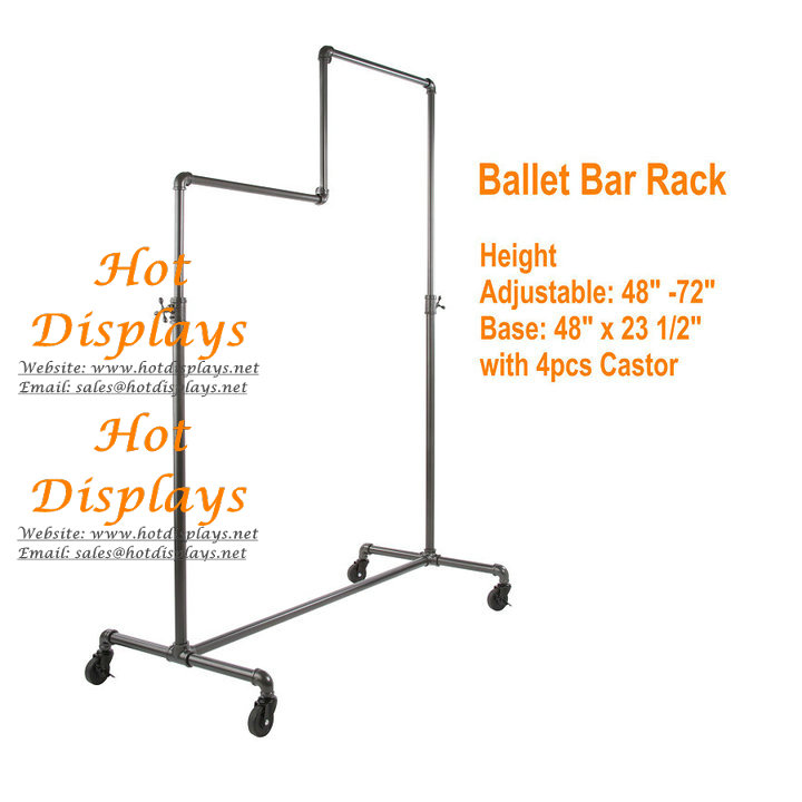 Height Adjustable Floor Standing Industrial Waterpipe Power Coated Garment Rack Clothes Display Rack with Casters PR210
