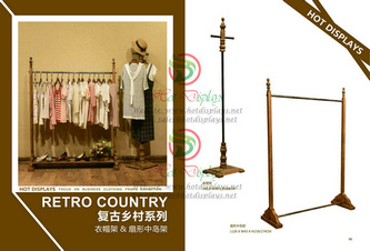 Fashion Shop Retro Timber Floor Standing Single Bar Clothes Display Racks and Hanger W10