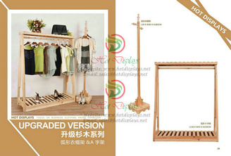 Natural Timber Floor Standing Clothes Display Rack with Shoes Shelf and 2-Way Hanger W23