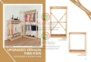H Shape Natural Timber​ Floor Standing Clothes Display Racks with Shoes Storage Shelves W25