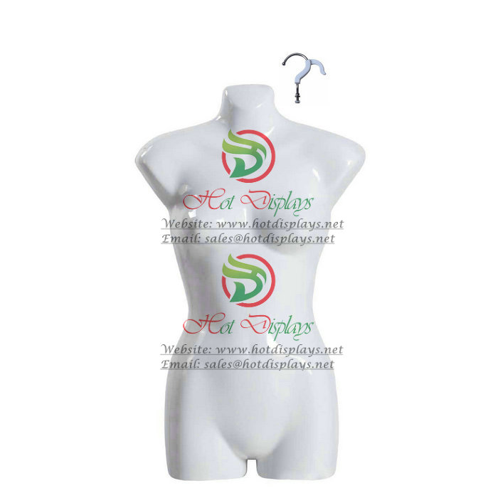 Matte White Plastic Female Mannequin China Stock Cheap Hanging Vacuum Form with Chrome Hook MAF-H2-PL107