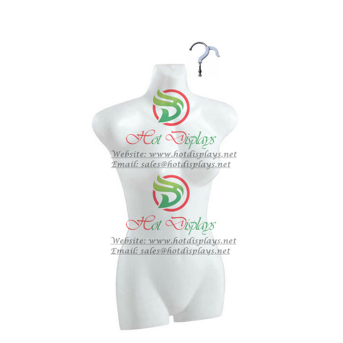 Cheap Plastic Female Vacuum Body Form Matte White Hanging Mannequin with Chrome Hook MAF-H2-PL108