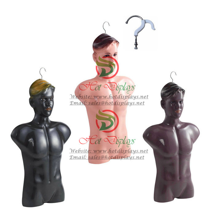 Plastic Muscled Male Mannequin PP Black Skin Man Vacuum Form Hanging Make Up Model with Chrome Hook MAM-H1-PL101