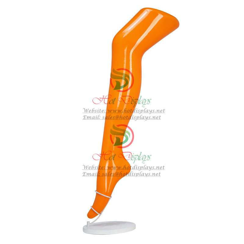 Sexy Female Long Leg ABS Glossy Painting Plastic Mannequin Woman Shoes Trying Model Ladies Foot Stocking Display Form with Metal Base MA-W10R Orange