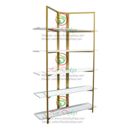 Floor Standing Heavy Garment Rack Hot Sale Fashion Shop Clothes Display Rack Modern 5-Tier Shoes Storage Shelf with Golden Folding Frame DP-HD10