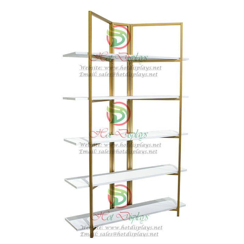 Floor Standing Heavy Garment Rack Hot Sale Fashion Shop Clothes Display Rack Modern 5-Tier Shoes Storage Shelf with Golden Folding Frame DP-HD10