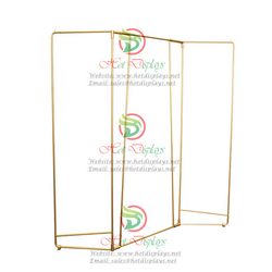 Floor Standing Clothes Display Rack with Z-shape Golden Tubing for Fashion Shop DP-HD21