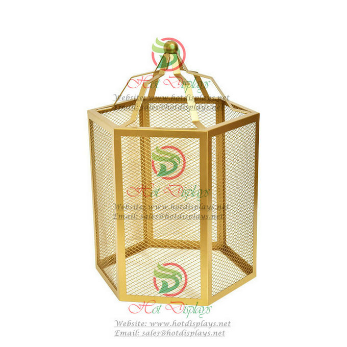Fashion Shop Golden Display Birdcage Hexagonal Column Shape with Iron Net DP-HD30