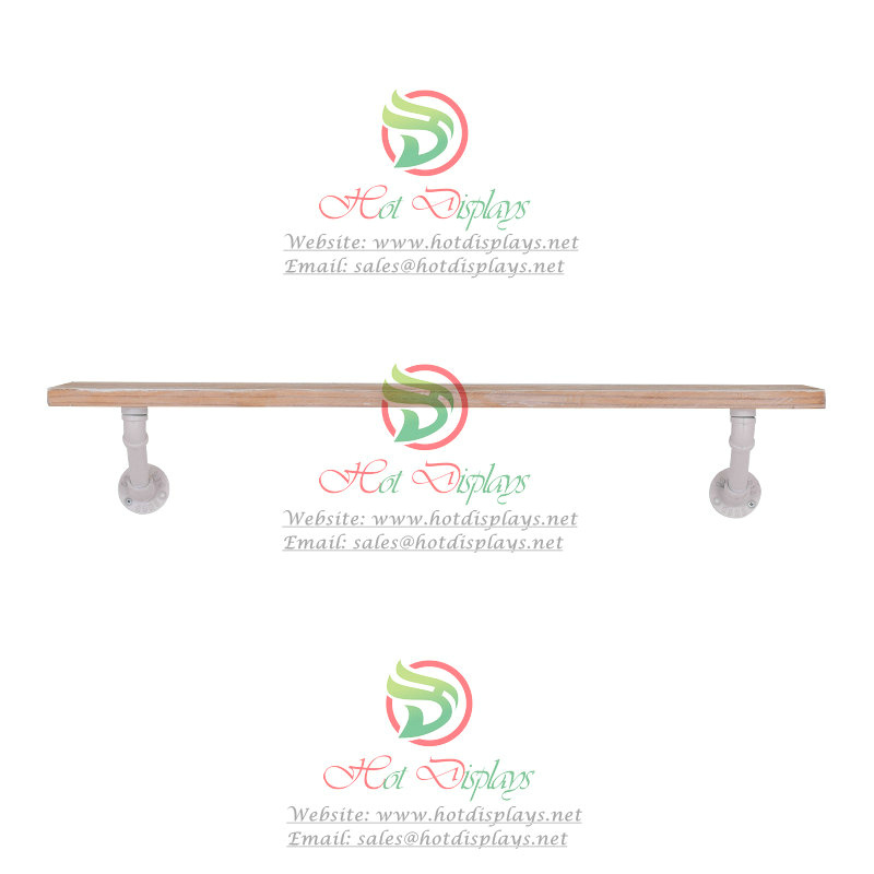 Wall Mounted White Industrial Waterpipe Clothes Rack with New Zealand Timber Top DP-WG02