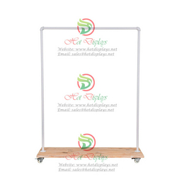 White Industrial Pipe Single Bar Clothes Rack Shoes Display Shelf with Wood Base DP-WG10