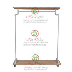 White Industrial Pipe Clothes Rack Shoes Display Shelf with Wood Top and Base DP-WG11