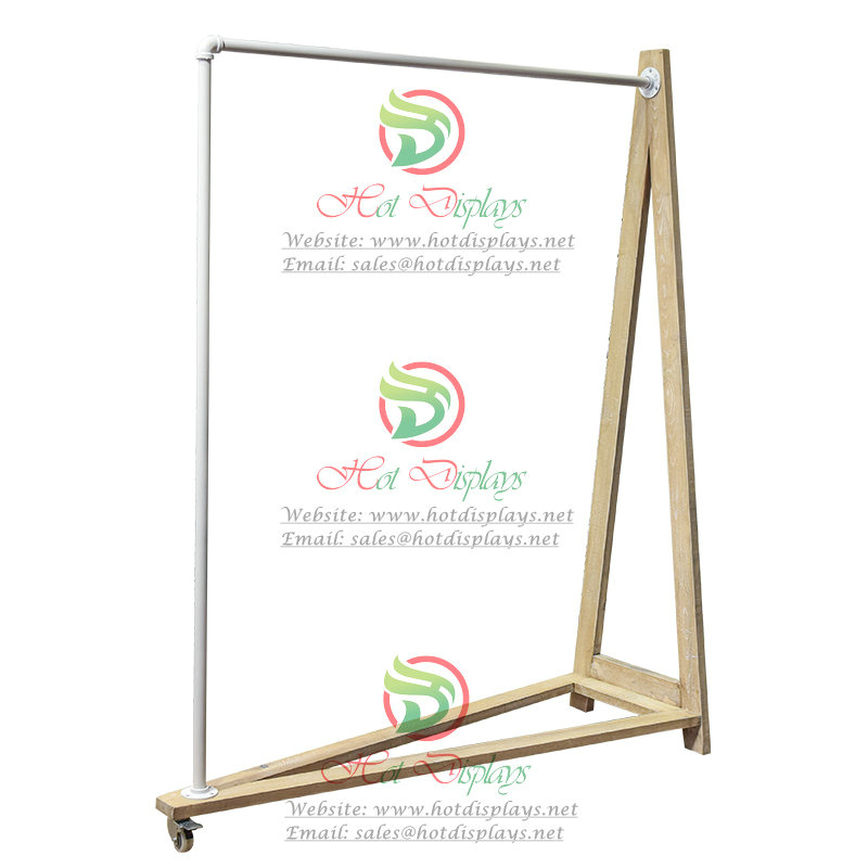 Single Bar Clothes Rack White Industrial Pipe Shoes Display Shelf with Wood Base DP-WG17