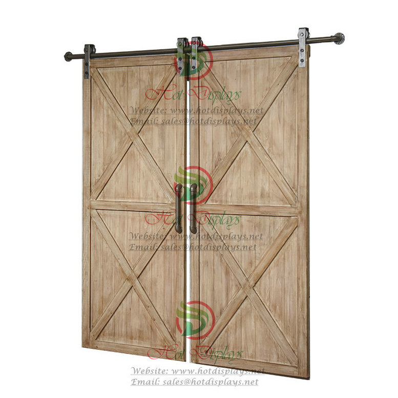 Rustic Industrial Pipe Cedarwood Over-hanging Doors with Rail and Wheels DP-XG24