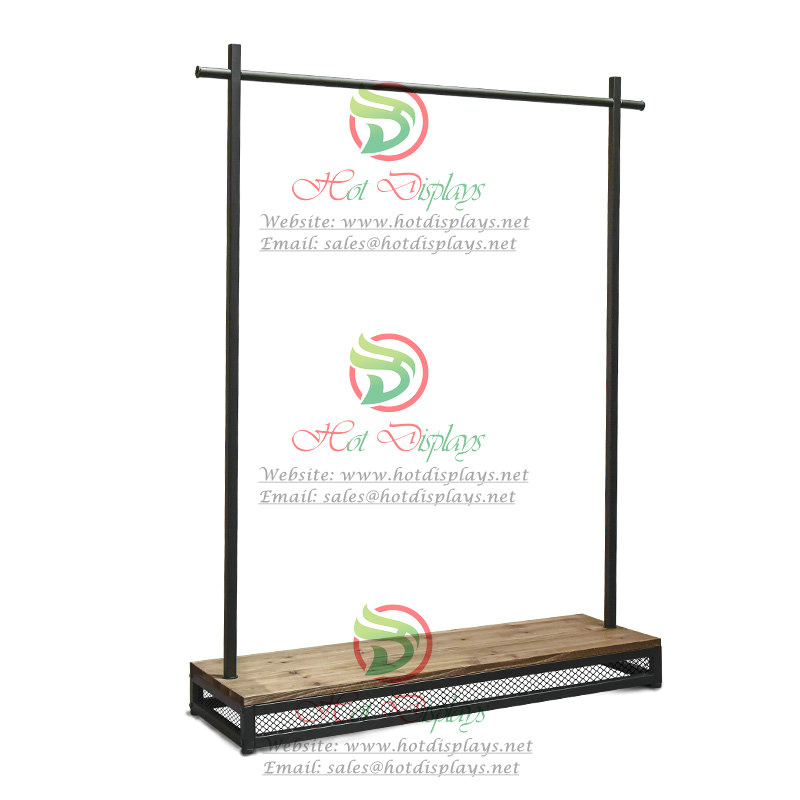 Floor Standing Clothes Rack with Timber Shoes Display Shelf and Wire Net Base DP-TW03