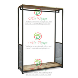 Floor Standing H Clothes Rack with 2-Timber Shoes Display Shelf and Side Iron Net  DP-TW04