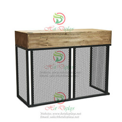 Floor Standing Clothes Rack with Timber Top Fashion Display Shelf & Base Wire Net  DP-TW09