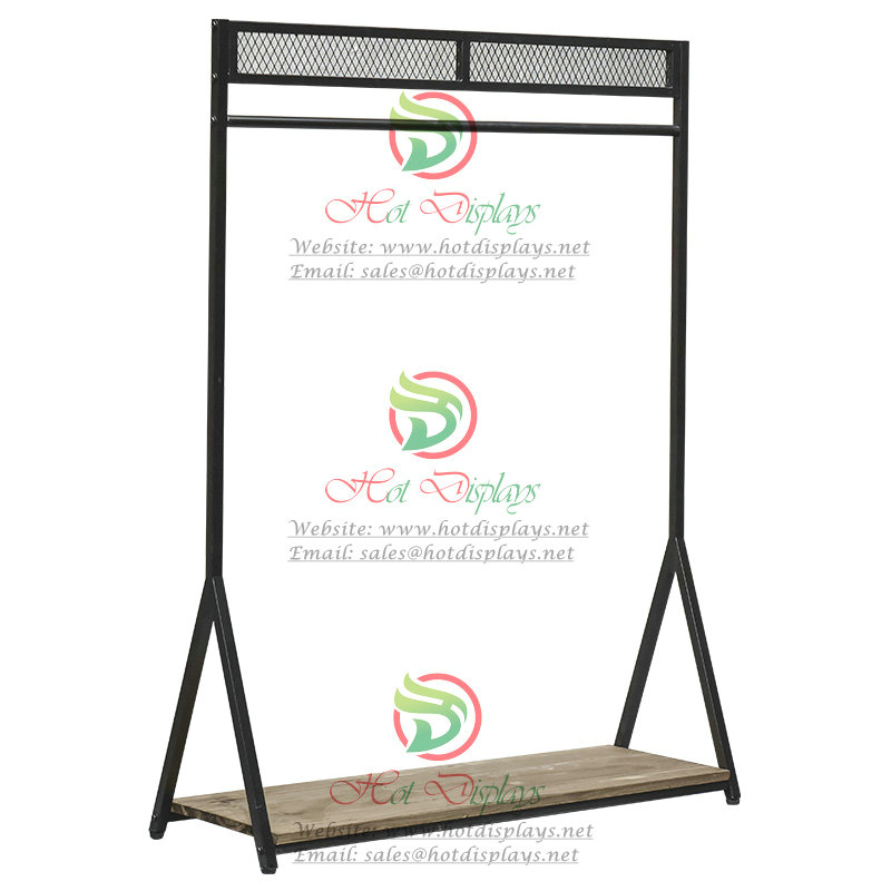 Floor Standing Clothes Rack with Timber Base Shoes Display Shelf & Wire Net Top DP-TW13