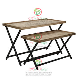Square Tubing Nesting Tables Fashion Show Rack with Timber Top Shoes Shelf  DP-TW14