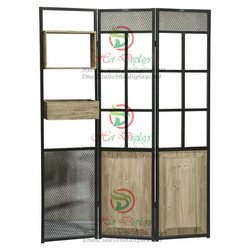Floor Standing Clothes Display Rack Folding Screen with Timber Book Shelf & Drawer DP-TW15