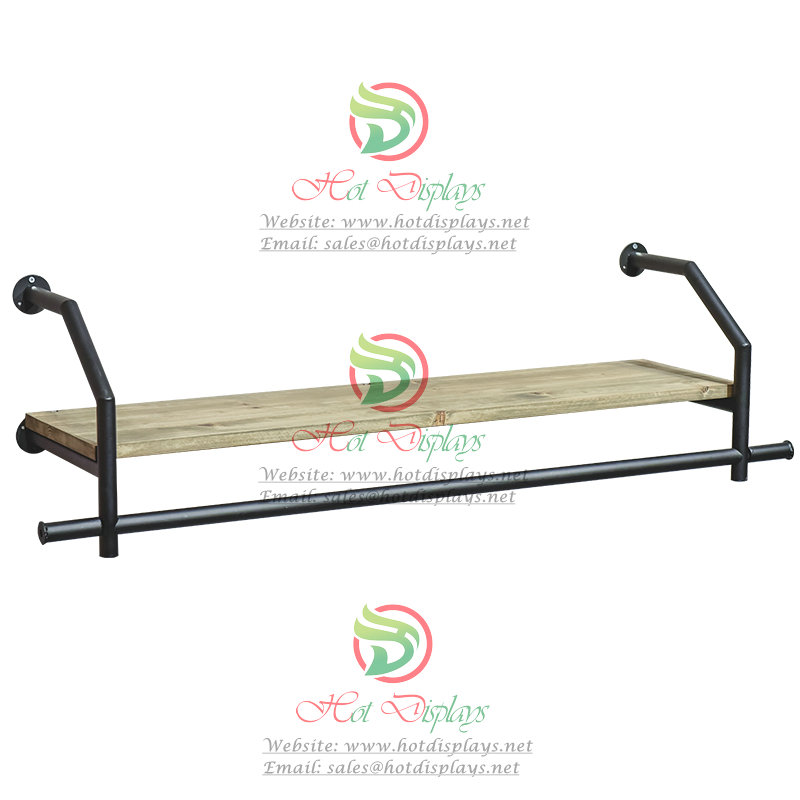 Retro Single Bar Wall Mounted Clothes Rack with Timber Shoes Display Shelf DP-CX02