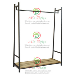 H Shape ​Retro Floor Standing Clothes Rack with Timber Base Shoes Display Shelf DP-TX01