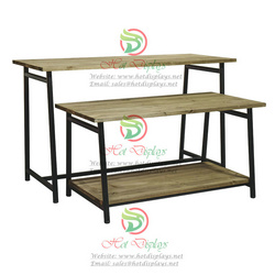 Retro Nesting Tables Clothes Display Racks with Timber Shoes Storage Shelf DP-TX02
