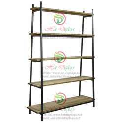 Retro Ladder Shape Clothes Display Racks with 5-Layer Timber Shoes Shelf DP-TX03