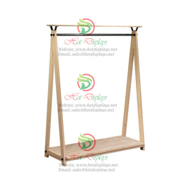 Retro Single Bar Floor Standing Clothes Rack with Timber Shoes Display Shelf  DP-FX39
