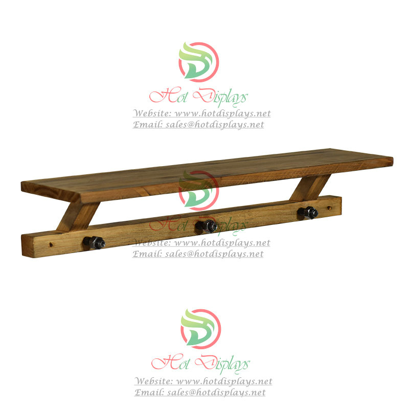 Retro Wall Mounted Clothes Rack with Timber Frame Shoes Display Shelf & 3-Hook DP-FX56